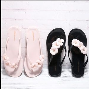 Pink and black sandals